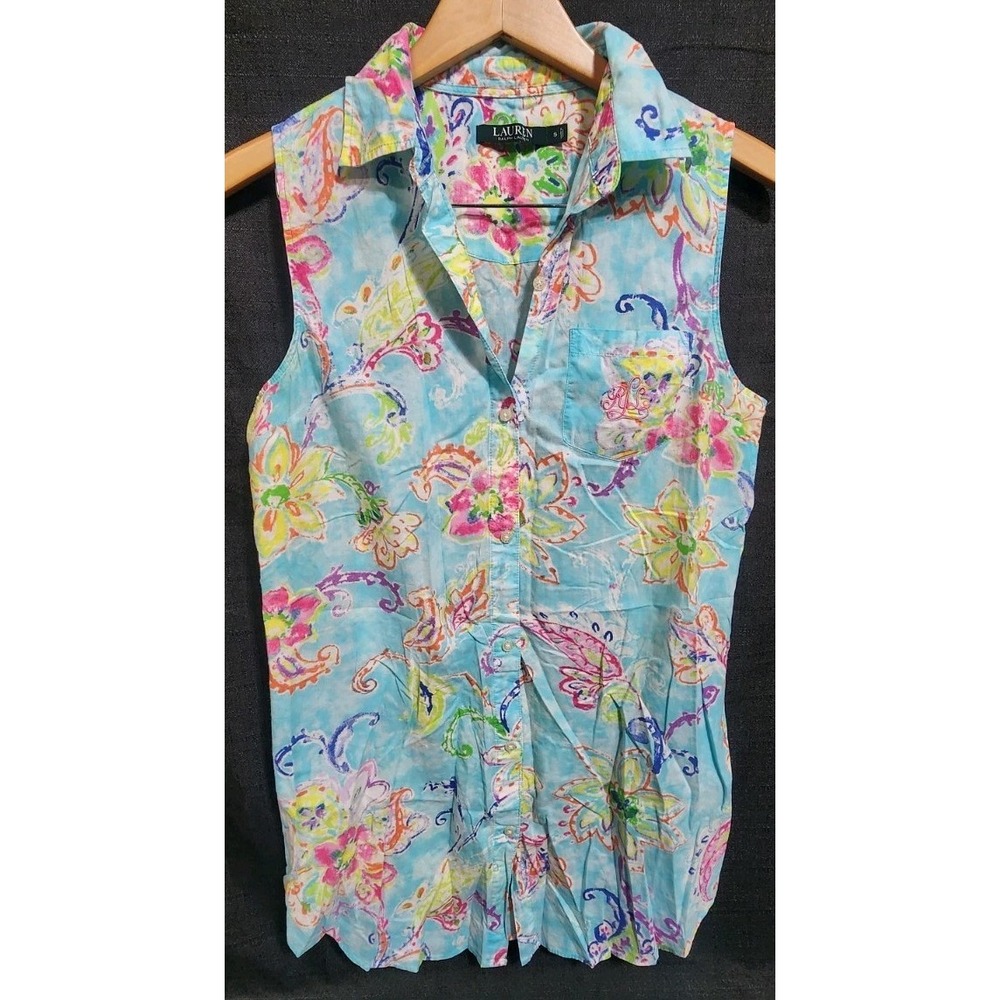 Polo Lauren Ralph Cotton‎ Floral Sleeveless Dress Cover Up Sun Beach Womans Sz S